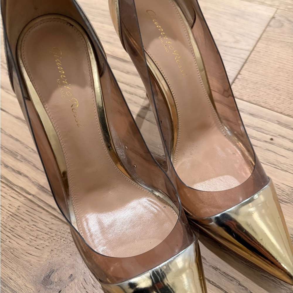 Gianvito Rossi Metallic Gold and Tan Heels